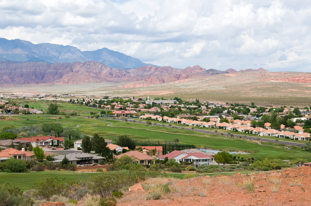 Residential housing development in St. George Utah with desert hills in the background